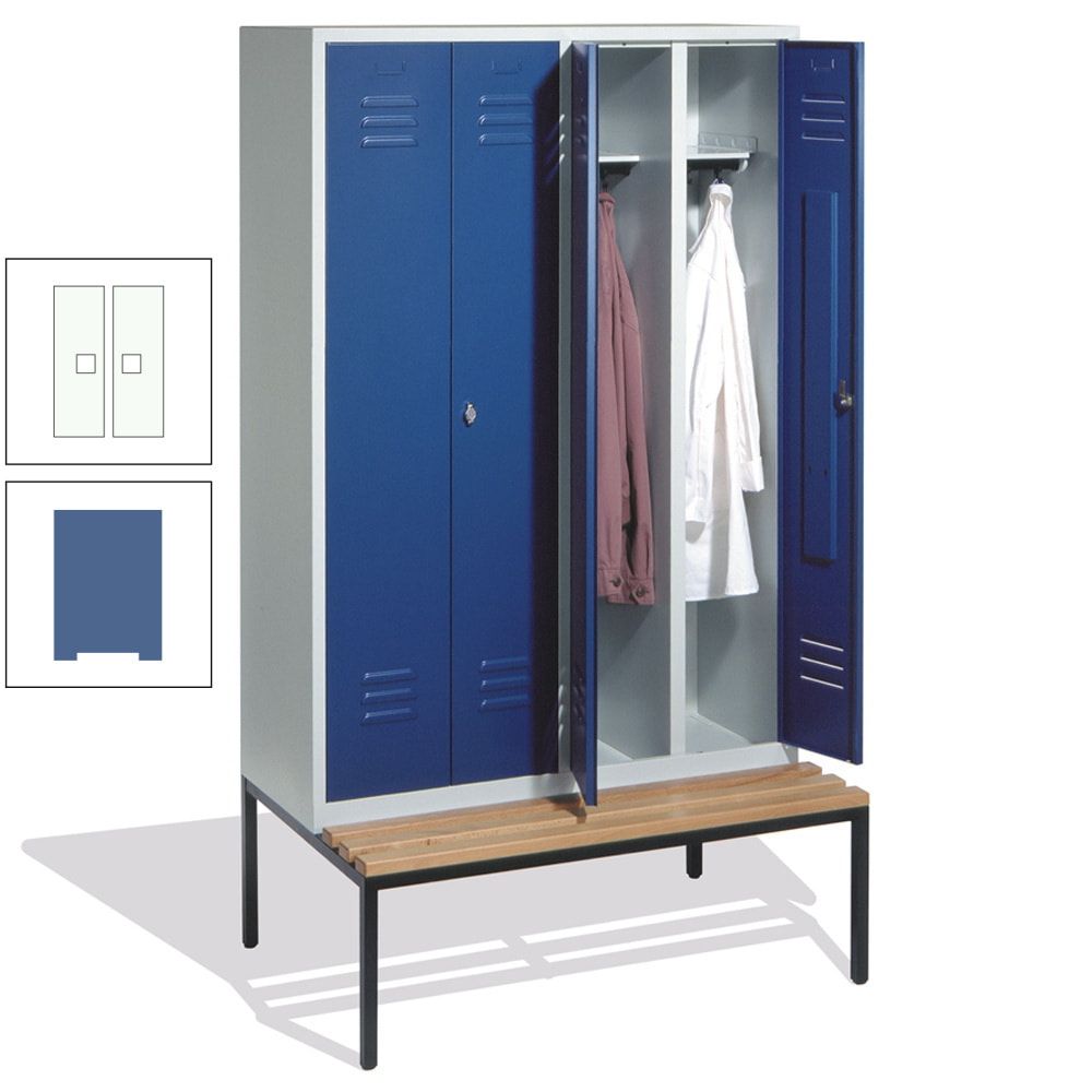 Doppel-Spindschrank, Buche Sitzbank untergebaut, 4 Abteile a 300 mm, Korpus lichtgrau, Tür anthrazitgrau, 2.090 x 1.190 x 815 mm (HxBxT)