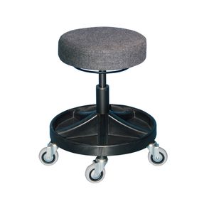 Arbeitshocker mit Ablage-System - Sitzhöhe 490 - 620 mm - Polster anthrazit - Kunststoff Fußkreuz mit Rollen - Ringauslösung