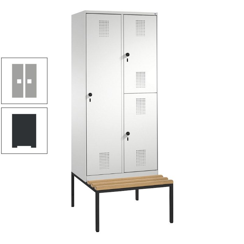 Garderobenschrank, Spind ein- und doppelstöckig Sitzbank, 2 Abteile, 3 Fächer, 2.090 x 800 x 500 mm (HxBxT), Front anthrazitgrau, Korpus anthrazitgrau