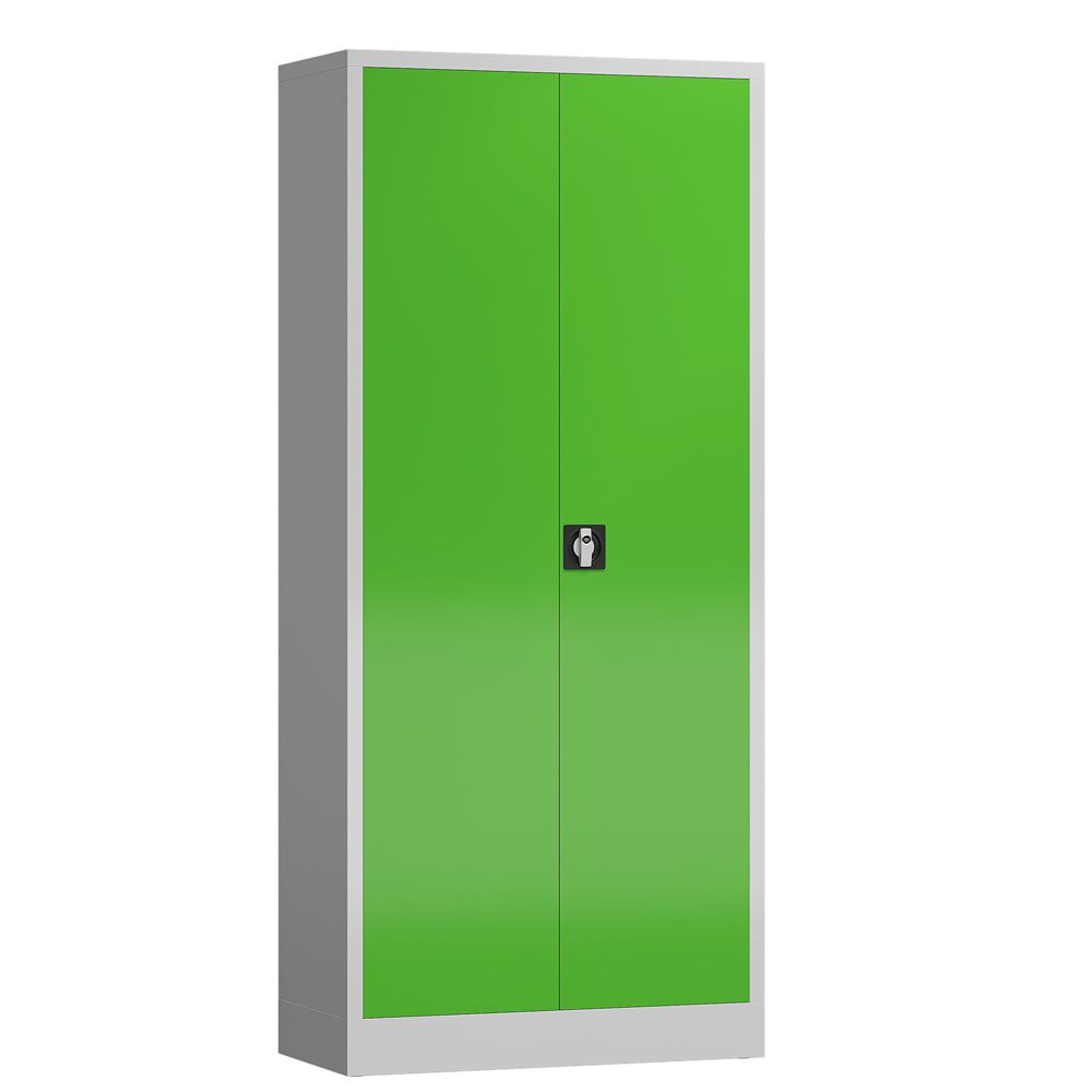 Aktenschrank, Büroschrank, abschließbar, Flügeltüren, 4 Fachböden, 1.800 x 800 x 380 mm (HxBxT), Stahl, Korpus und Türen lichtgrau