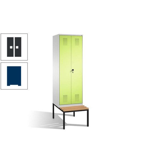 Doppel-Spind, Garderobenschrank, Buche Sitzbank untergebaut, 2 Abteile a 300 mm, Korpus anthrazitgrau, Tür anthrazitgrau, 2.090 x 600 x 815 mm (HxBxT)