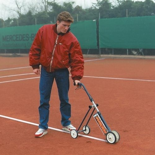 Bodenmarkiergerät Set mit 2 Farbkartuschen Markierfarbe gelb, Schlagschnur und Kreide, Linienmarkierer, 50-75 mm Markierwagen für Straßenmarkierungen
