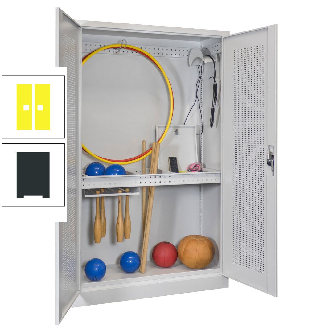 Sportschrank - Lochfeldtüren - Variante 1 - 1.950x1.200x500 mm (HxBxT) - anthrazitgrau