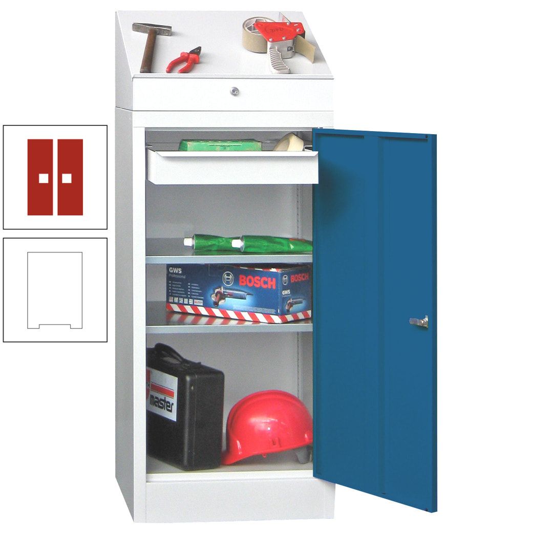 Stehpult mit Schrank - Vollblechtür - 1 Einlegeboden, 1 Ausziehboden, 1 Schublade - 1.270x500x500 mm (HxBxT) - anthrazitgrau