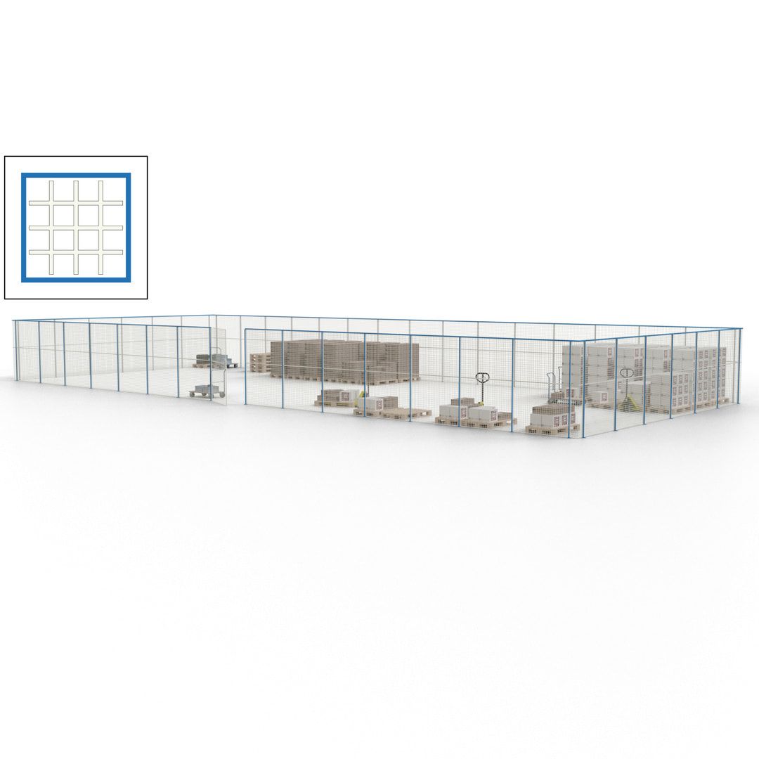 Maschinen Schutzgitter - Hallentrennwand - Sicherheitszaun - Tür - 63 m - 2.200 x 22.900 x 9.400 mm (HxBxT) - enzianblau