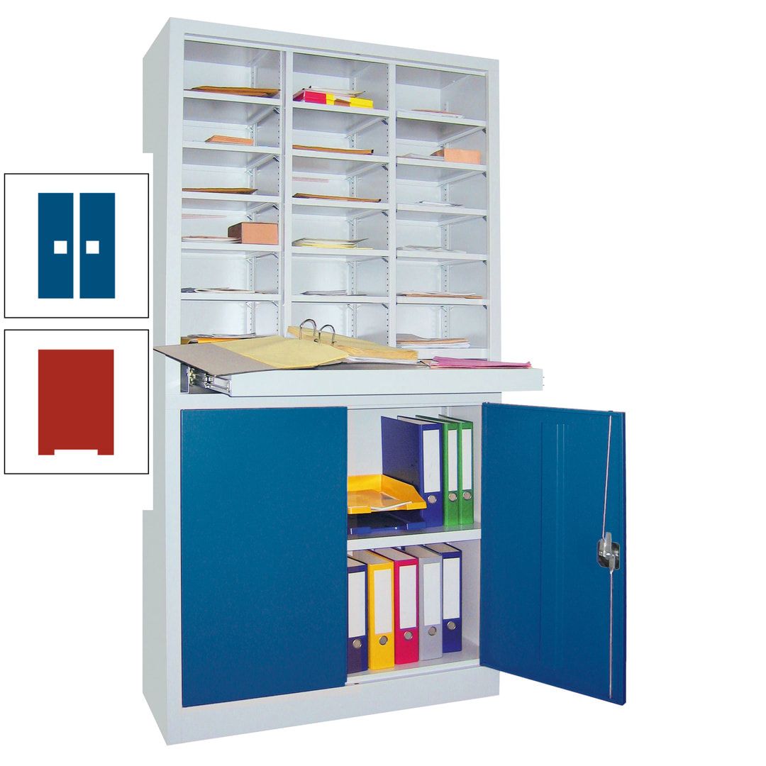 Aktenschrank - Büroschrank mit Sortierstation - 18 Fächer Ordnungsregal - Ausziehboden - 1.950 x 1.000 x 400 mm (HxBxT) - anthrazitgrau