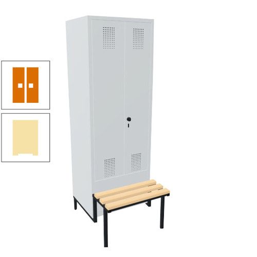 Doppel-Spind, Garderobenschrank, Buche Sitzbank integriert, 2 Abteile a 400 mm, Korpus anthrazitgrau, Tür anthrazitgrau, 1.850 x 800 x 815 mm (HxBxT)