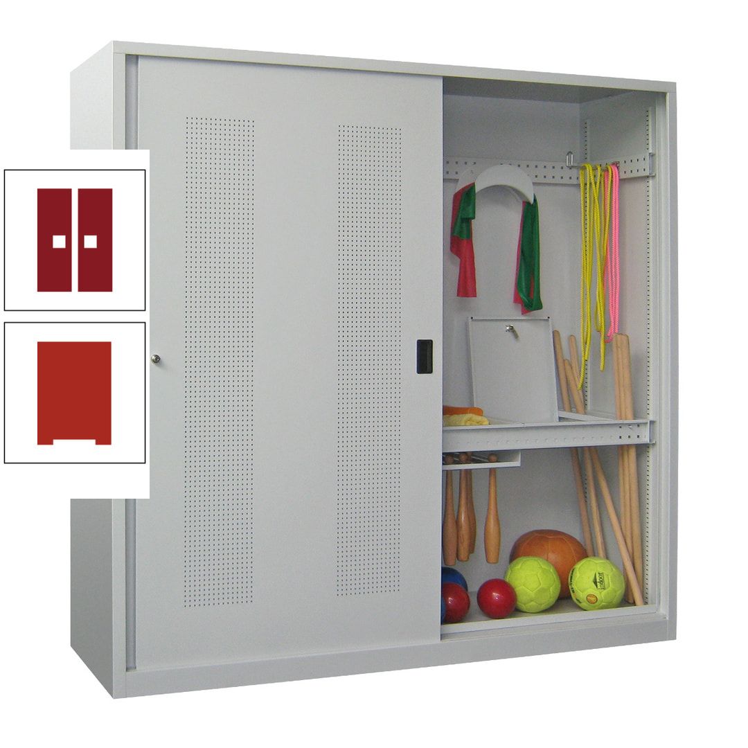 Ballschrank - Schiebetüren mit Lochfeld - Trennwand - 1.950x2.000x600 mm (HxBxT) - anthrazitgrau