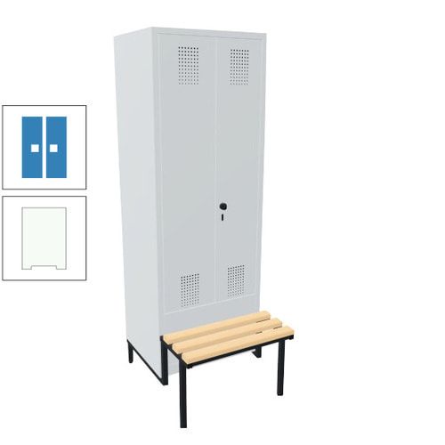 Doppel-Spind, Garderobenschrank, Buche Sitzbank integriert, 2 Abteile a 400 mm, Korpus anthrazitgrau, Tür anthrazitgrau, 1.850 x 800 x 815 mm (HxBxT)
