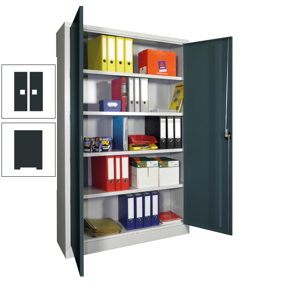 Aktenschrank - Vollblechtüren - 1.950x1.200x400 mm (HxBxT) - 4 Einlegeböden verzinkt - Zylinderschloss - anthrazitgrau