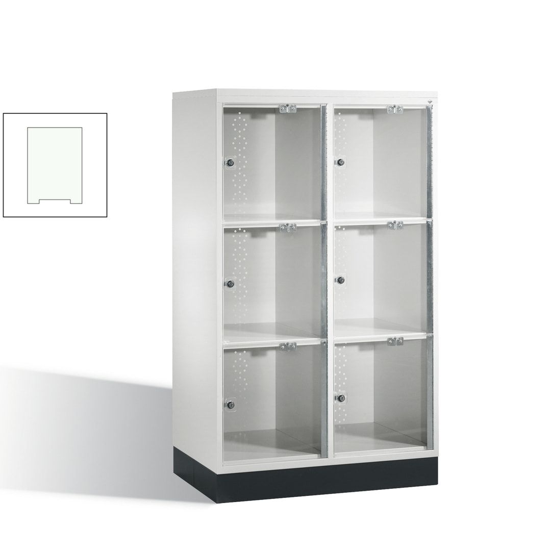 Schließfachschrank, Fächerschrank mit Türen aus Acrylglas, 2 Abteile, 6 Fächer, Zylinderschloss, 1.370 x 820 x 500 mm (HxBxT), Korpus anthrazitgrau
