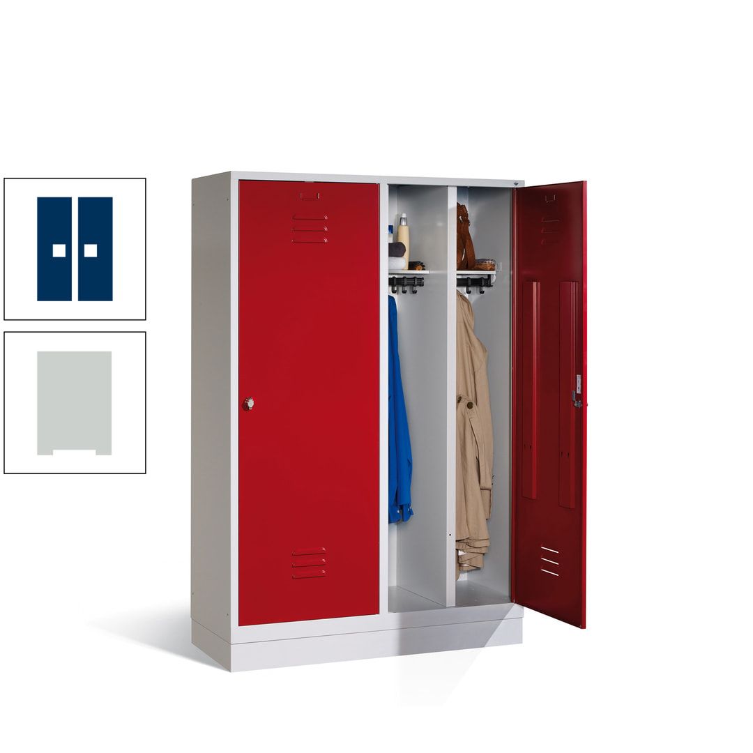 Doppel-Spind mit Großtüren, Garderobenschrank mit Sockel, 4 Abteile a 300 mm, Korpus anthrazitgrau, Tür anthrazitgrau, 1.800 x 1.190 x 500 mm (HxBxT)