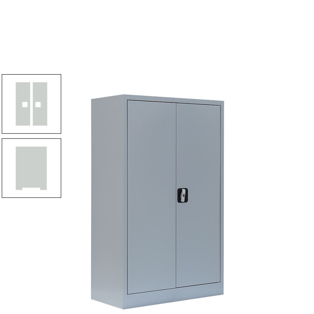Aktenschrank, Büroschrank, abschließbar, Flügeltüren, 2 Fachböden, 1.200 x 800 x 383 mm (HxBxT), Stahl, Korpus und Türen in lichtgrau