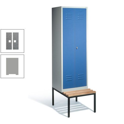 Doppel-Spindschrank, Buche Sitzbank untergebaut, 2 Abteile a 300 mm, Korpus lichtgrau, Tür anthrazitgrau, 2.090 x 610 x 815 mm (HxBxT)