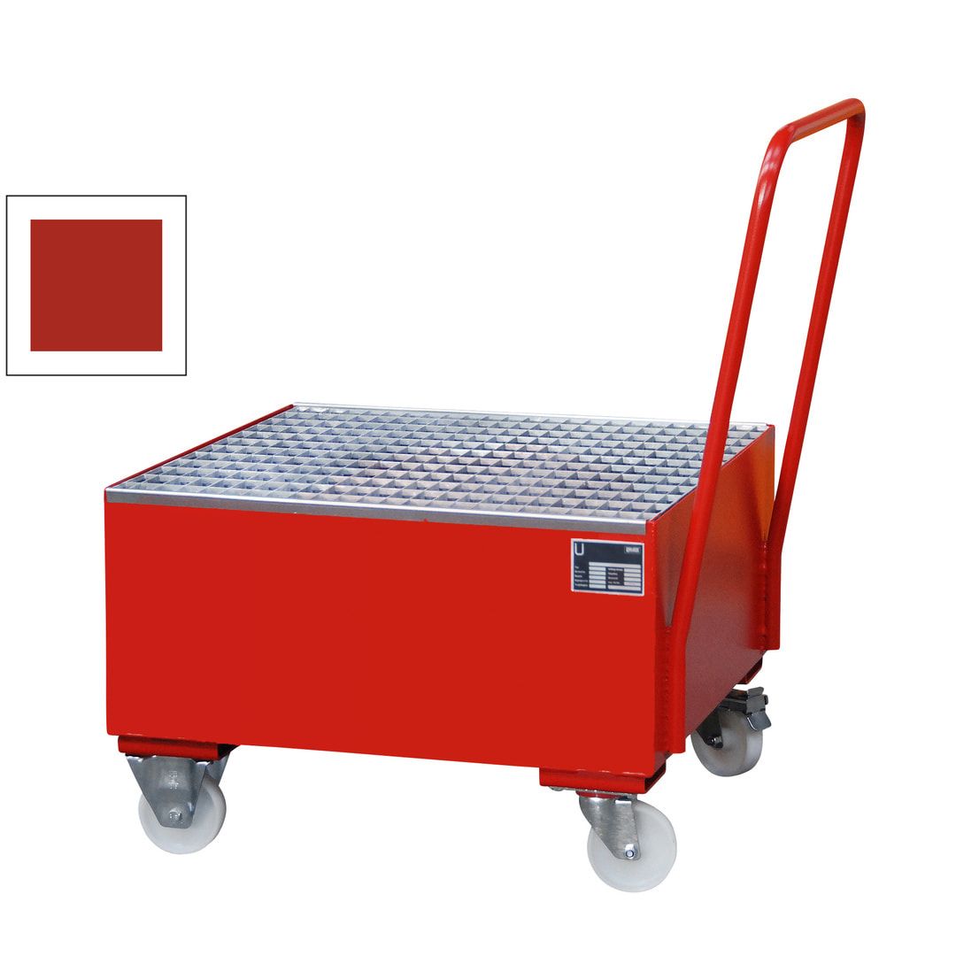 Auffangwanne - fahrbar - für 1 Fass - 203 l Volumen - Gitterrost - feuerrot