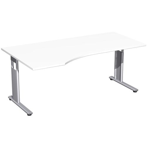 Eckschreibtisch, Bürotisch, Füße einseitig verkürzt, C-Fuß Flex, Ecke links, 720 x 1.800 x 1.000 mm (HxBxT), Gestell silber, Dekor Ahorn
