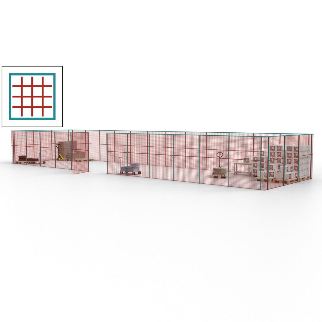 Maschinen Schutzgitter - Hallentrennwand - Sicherheitszaun - Tür - 45 m - 2.200 x 18.400 x 4.900 mm (HxBxT) - enzianblau