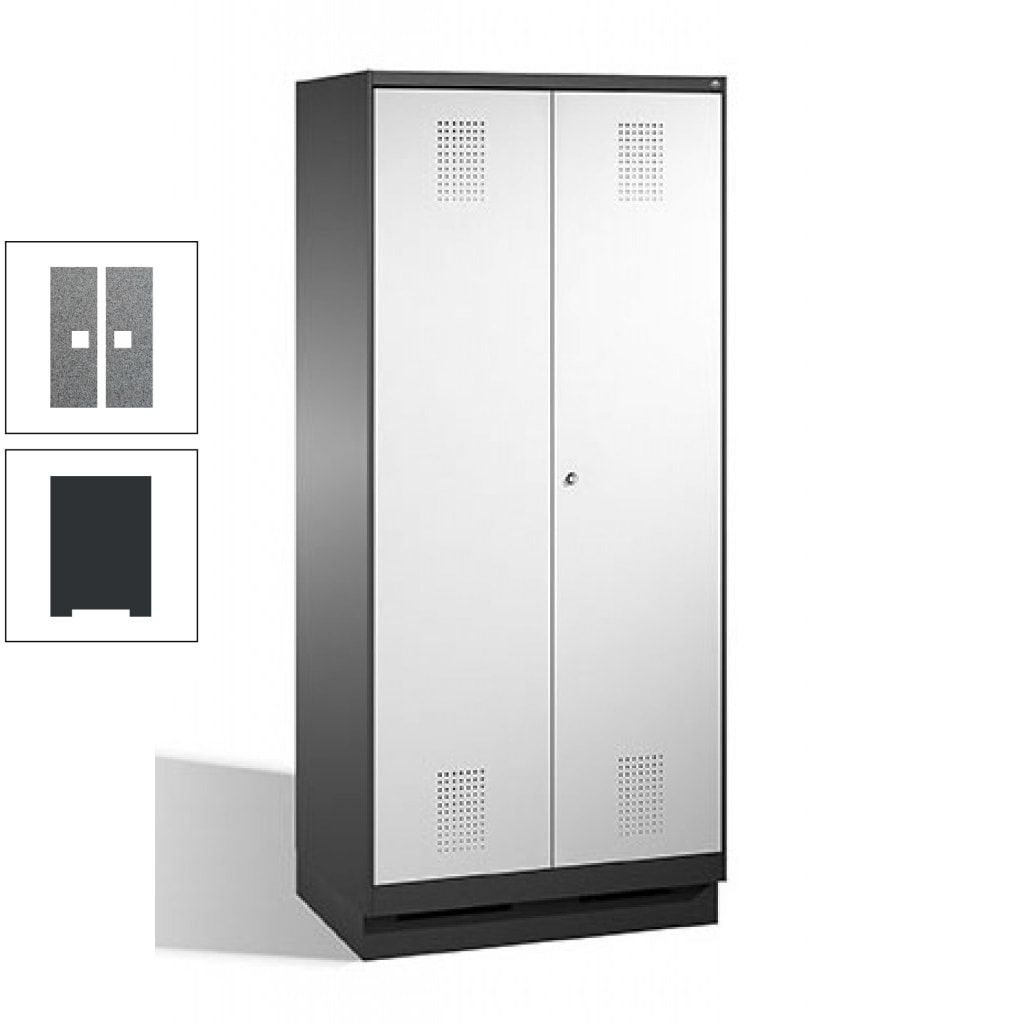 Doppel-Spind, Doppeltüren, Garderobenschrank mit Sockel, 2 Abteile a 400 mm, Korpus anthrazitgrau, Tür anthrazitgrau, 1.800 x 800 x 500 mm (HxBxT)