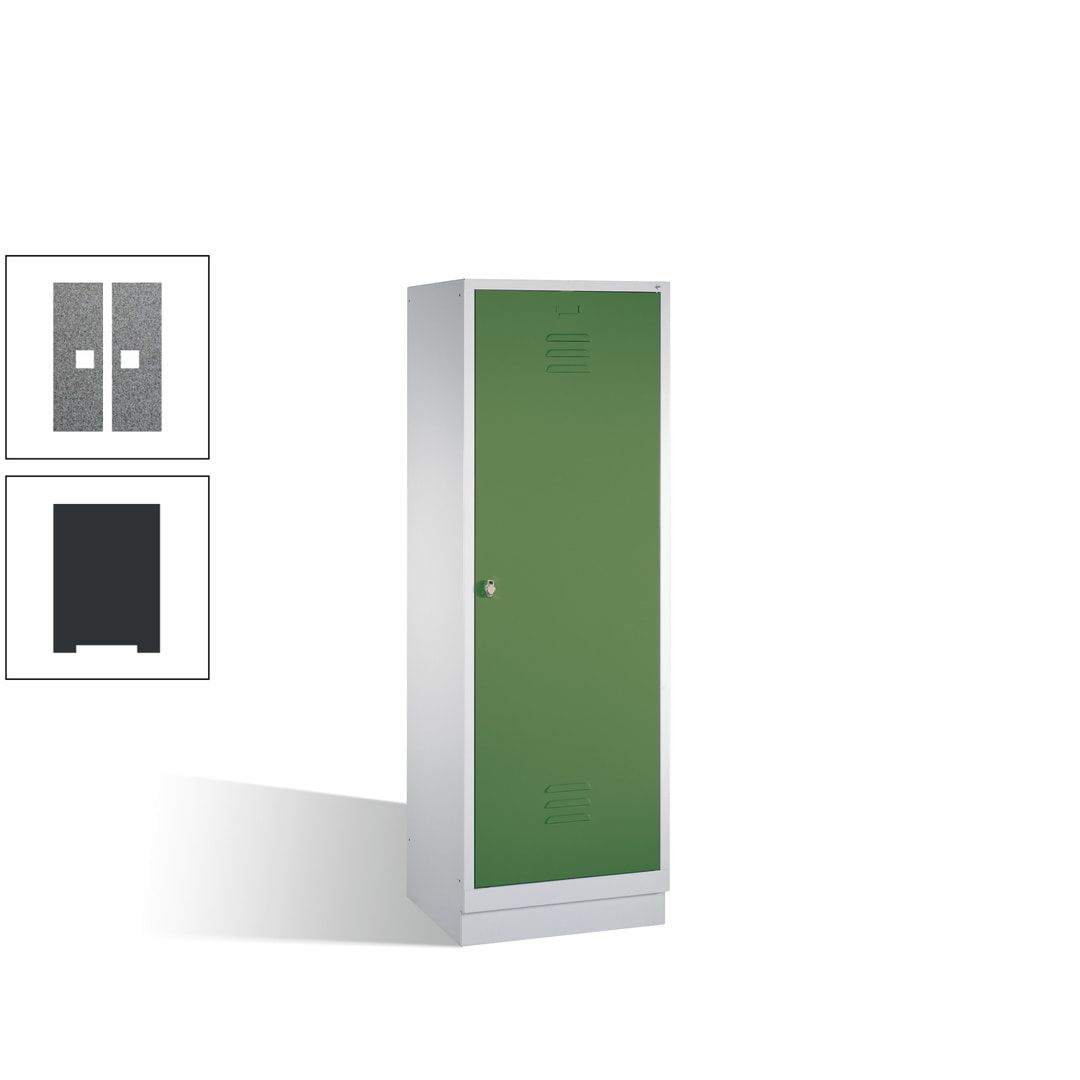 Doppel-Spind mit Großtür, Garderobenschrank mit Sockel, 2 Abteile a 300 mm, Korpus anthrazitgrau, Tür anthrazitgrau, 1.800 x 610 x 500 mm (HxBxT)