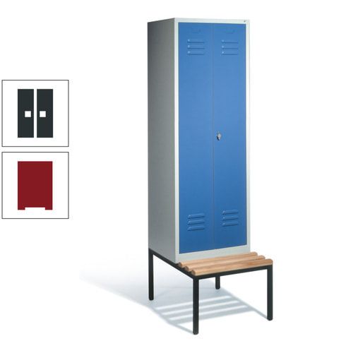 Doppel-Spindschrank, Buche Sitzbank untergebaut, 2 Abteile a 300 mm, Korpus lichtgrau, Tür anthrazitgrau, 2.090 x 610 x 815 mm (HxBxT)