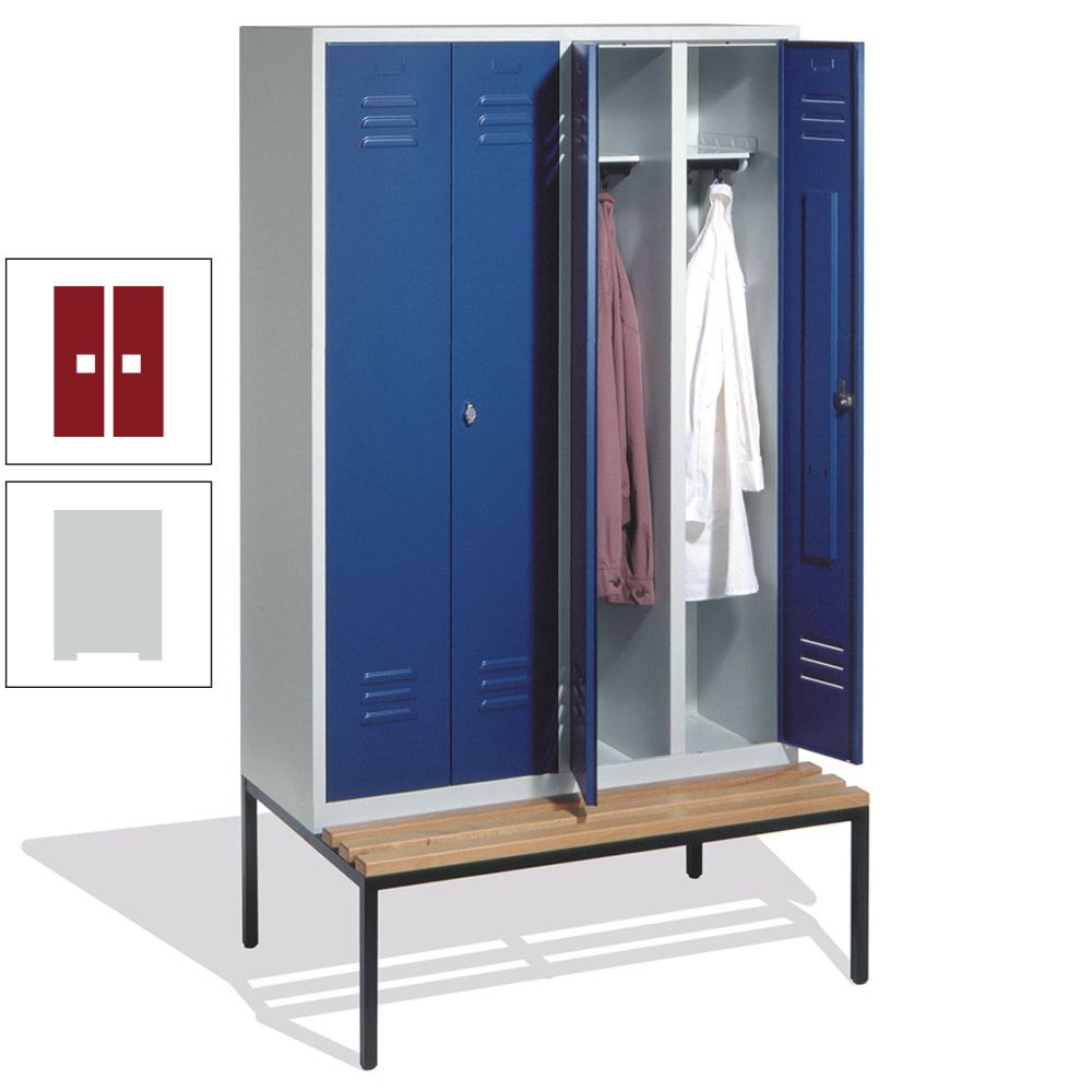 Doppel-Spindschrank, Buche Sitzbank untergebaut, 4 Abteile a 300 mm, Korpus lichtgrau, Tür anthrazitgrau, 2.090 x 1.190 x 815 mm (HxBxT)