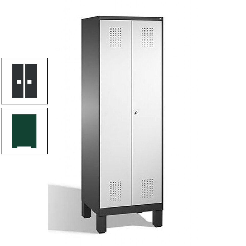 Doppel-Spind, Doppeltüren, Garderobenschrank mit Füßen, 2 Abteile a 300 mm, Korpus anthrazitgrau, Tür anthrazitgrau, 1.850 x 600 x 500 mm (HxBxT)