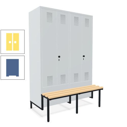 Doppel-Spind, Garderobenschrank, Buche Sitzbank integriert, 4 Abteile 300 mm, Korpus anthrazitgrau, Tür anthrazitgrau, 1.850 x 1.200 x 815 mm (HxBxT)