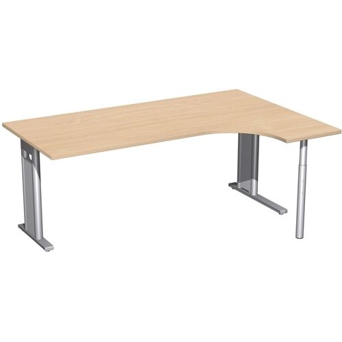 Eckschreibtisch, Ecke rechts, Füße einseitig verkürzt, C-Fuß Pro, 720 x 1.600 x 1.200 mm (HxBxT), Gestell silber, Dekor Ahorn