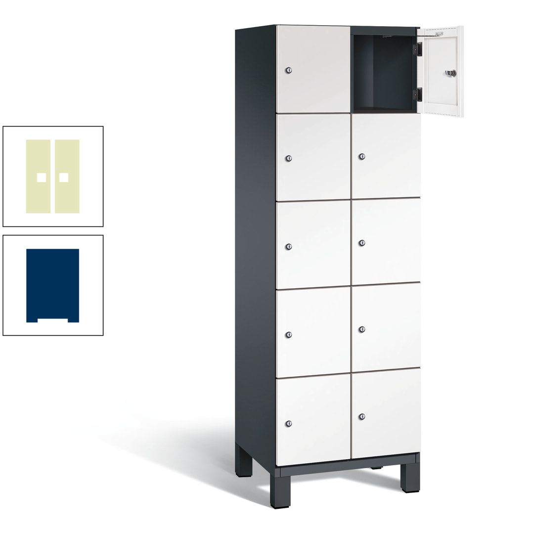 Fächerschrank, Stahlschrank, 10 Fächer, Türöffnungsbegrenzer, Füße, 1.980 x 600 x 525 mm (HxBxT), Korpus anthrazitgrau, Front anthrazitgrau