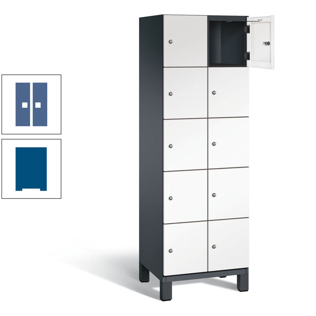 Fächerschrank, Stahlschrank, 10 Fächer, Türöffnungsbegrenzer, Füße, 1.980 x 600 x 525 mm (HxBxT), Korpus anthrazitgrau, Front anthrazitgrau