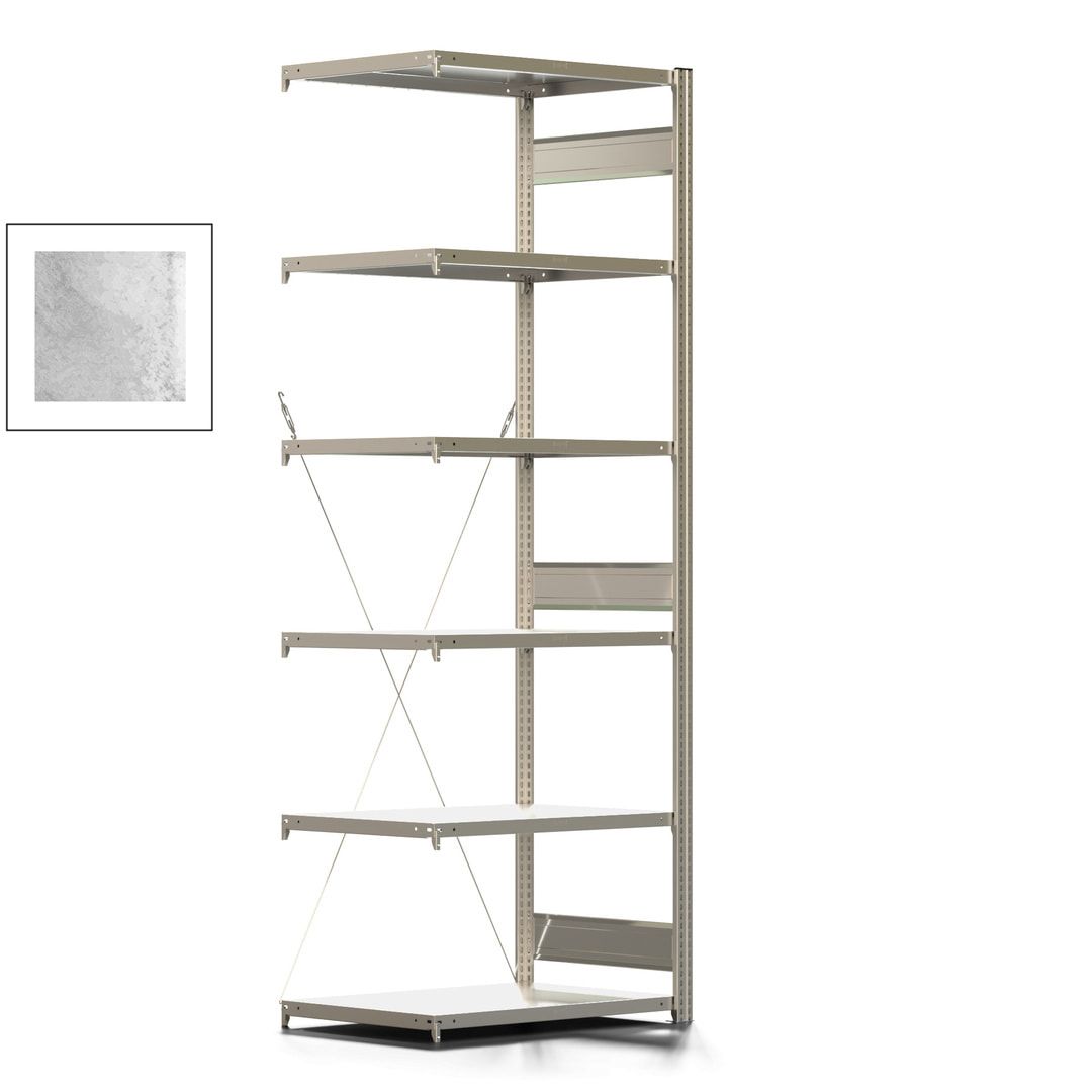 Fachbodenregal mit Tiefenriegel - 350 kg - 2.500 x 875 x 626 mm (HxBxT) - Anbauregal - 6 Böden - enzianblau - Lagerregal - Steckregal BERT