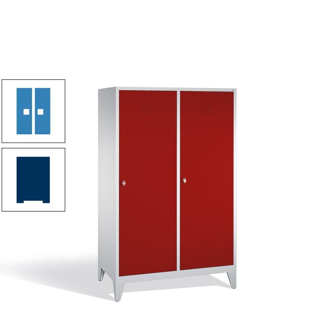 Doppel-Spind mit 2 Großtüren, Garderobenschrank mit Füßen, 4 Abteile a 300 mm, Korpus anthrazitgrau, Tür anthrazitgrau, 1.850 x 1.190 x 500 mm (HxBxT)
