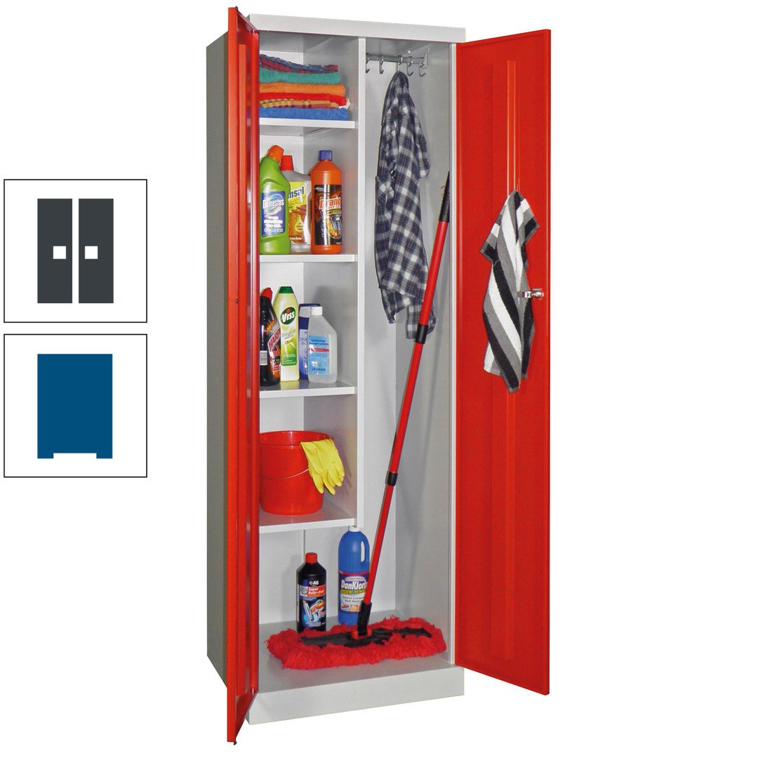 Putzschrank mit Sockel - 1 Abteil mit Trennwand - 1.800x600x500 mm (HxBxT) - Zylinderschloss - anthrazitgrau