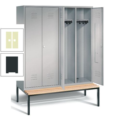 Doppel-Spindschrank, Buche Sitzbank untergebaut, 4 Abteile a 400 mm, Korpus lichtgrau, Tür anthrazitgrau, 2.090 x 1.590 x 815 mm (HxBxT)