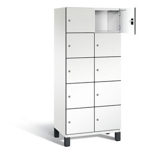 Fächerschrank, Stahlschrank, 10 Fächer, Türöffnungsbegrenzer, Füße, 1.980 x 800 x 525 mm, Korpus lichtgrau