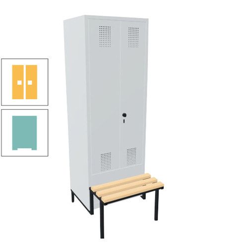 Doppel-Spind, Garderobenschrank, Buche Sitzbank integriert, 2 Abteile a 400 mm, Korpus anthrazitgrau, Tür anthrazitgrau, 1.850 x 800 x 815 mm (HxBxT)