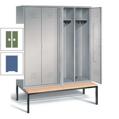 Doppel-Spindschrank, Buche Sitzbank untergebaut, 4 Abteile a 400 mm, Korpus lichtgrau, Tür anthrazitgrau, 2.090 x 1.590 x 815 mm (HxBxT)