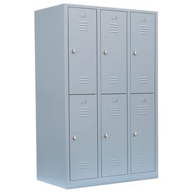 Garderobenschrank, Doppelstockspind, 3 Abteile, 6 Fächer, 1.800 x 1.185 x 500 mm (HxBxT), Stahl, Drehriegel, Farben wählbar