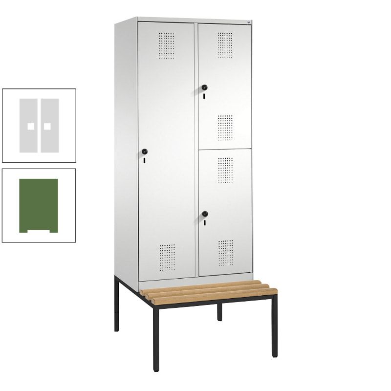 Garderobenschrank, Spind ein- und doppelstöckig Sitzbank, 2 Abteile, 3 Fächer, 2.090 x 800 x 500 mm (HxBxT), Front anthrazitgrau, Korpus anthrazitgrau