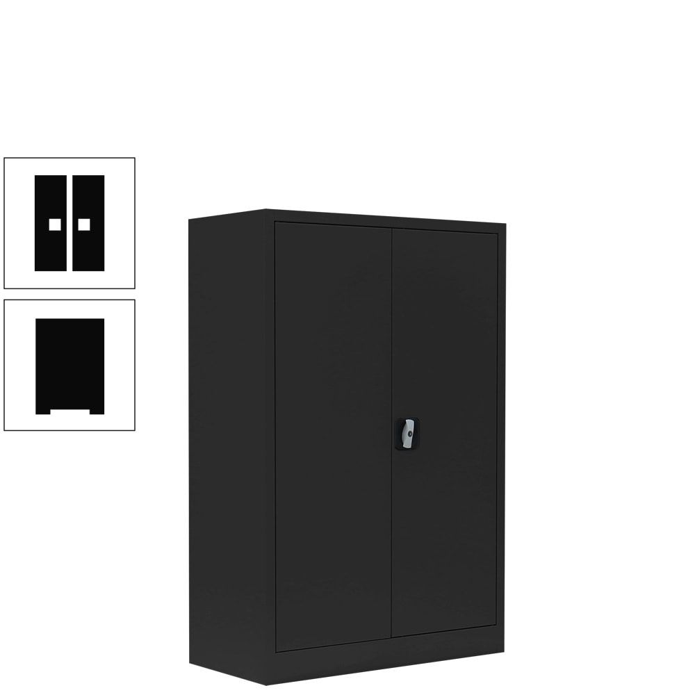 Aktenschrank, Büroschrank, abschließbar, Flügeltüren, 2 Fachböden, 1.200 x 925 x 422 mm (HxBxT), Stahl, Korpus und Türen in lichtgrau