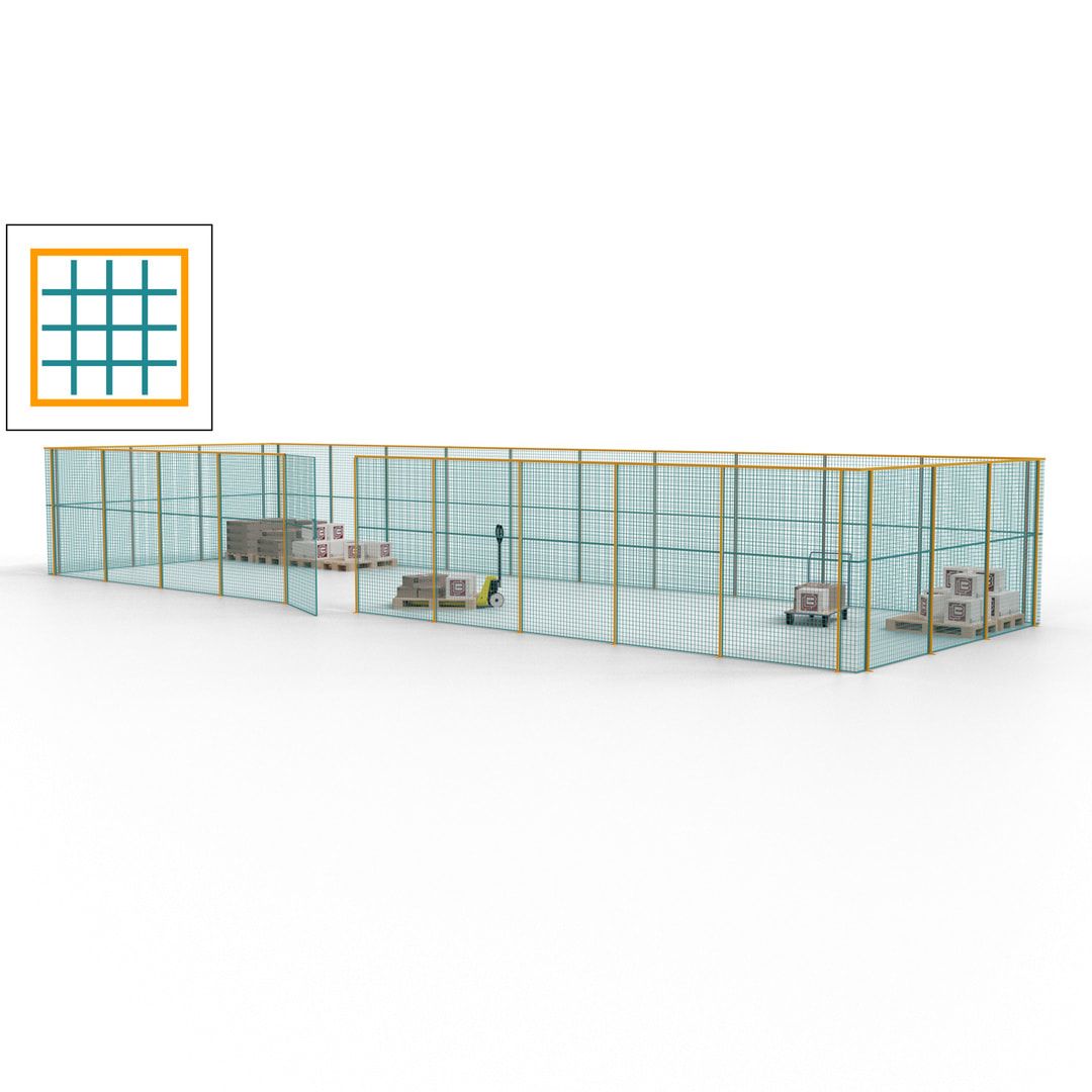 Maschinen Schutzgitter - Hallentrennwand - Sicherheitszaun - Tür - 39 m - 2.200 x 15.400 x 4.900 mm (HxBxT) - enzianblau
