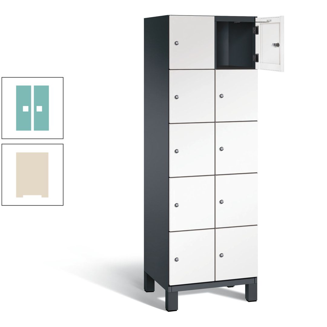 Fächerschrank, Stahlschrank, 10 Fächer, Türöffnungsbegrenzer, Füße, 1.980 x 600 x 525 mm (HxBxT), Korpus anthrazitgrau, Front anthrazitgrau