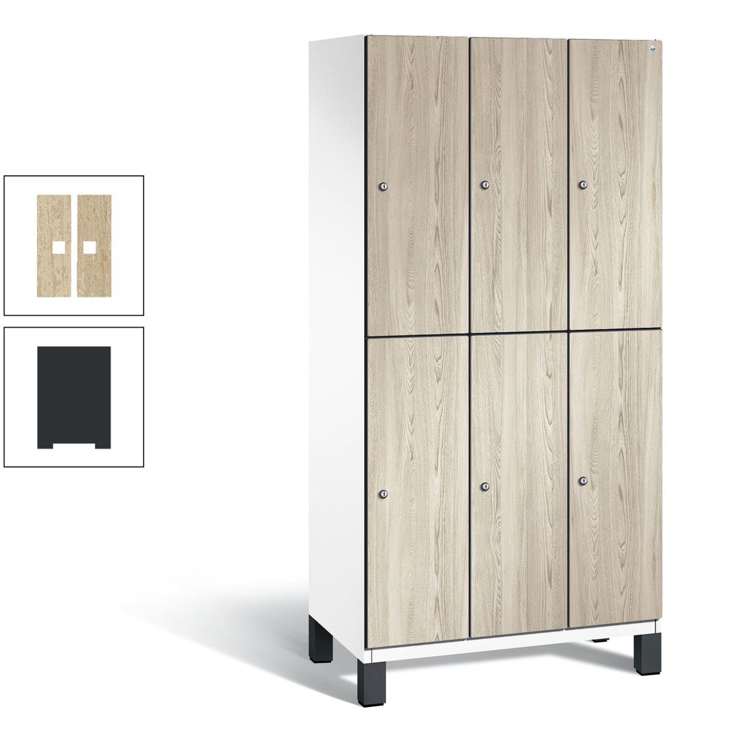 Fächerschrank, Garderobenschrank, mit Füßen, 3 Abteile, 1.980 x 900 x 525 mm (HxBxT), Korpus anthrazitgrau, Tür Donau-Ahorn
