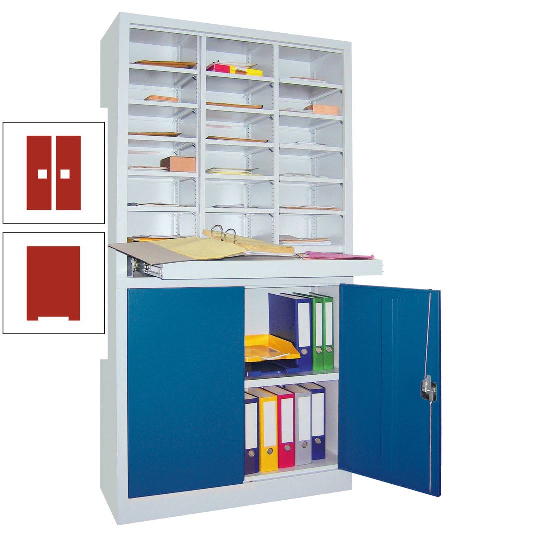 Aktenschrank - Büroschrank mit Sortierstation - 18 Fächer Ordnungsregal - Ausziehboden - 1.950 x 1.000 x 400 mm (HxBxT) - anthrazitgrau
