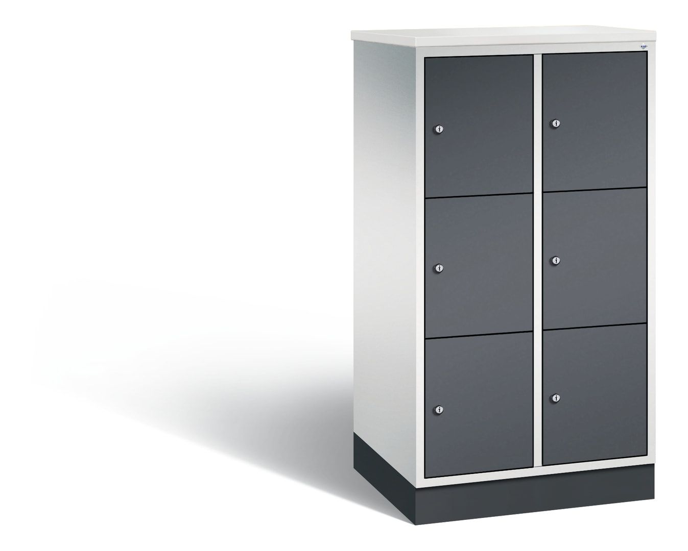 Schließfachschrank, Fächerschrank, 2 Abteile, 6 Fächer, Zylinderschloss, 1.250 x 620 x 500 mm (HxBxT), Korpus Fernblau, Tür anthrazitgrau