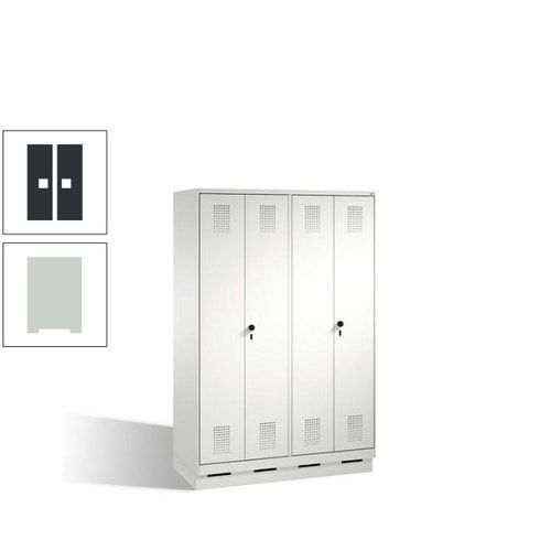 Doppel-Spind, Doppeltüren, Garderobenschrank mit Sockel, 4 Abteile a 300 mm, Korpus anthrazitgrau, Tür anthrazitgrau, 1.800 x 1.200 x 500 mm (HxBxT)
