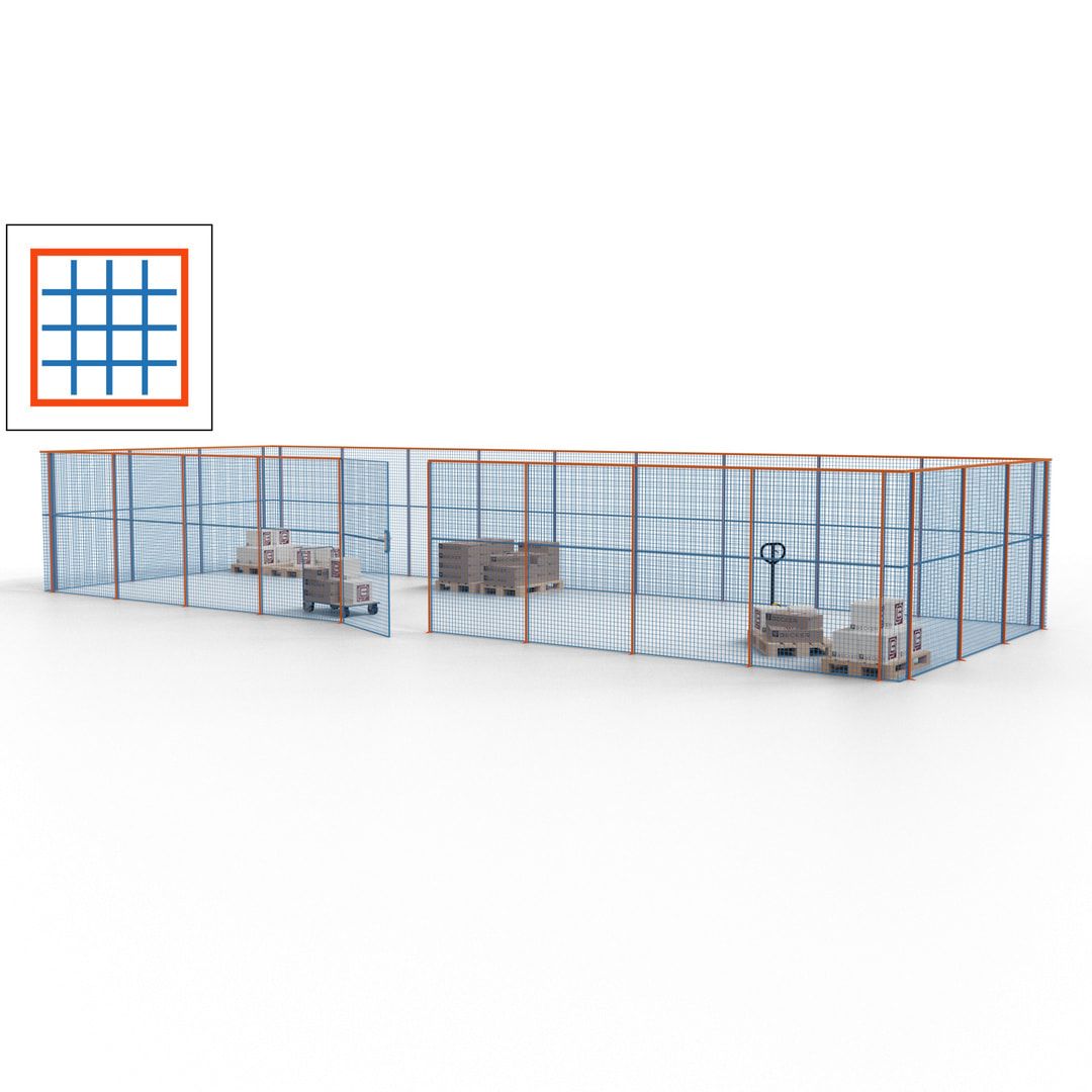 Maschinen Schutzgitter - Hallentrennwand - Sicherheitszaun - Tür - 36 m - 2.200 x 13.900 x 4.900 mm (HxBxT) - enzianblau