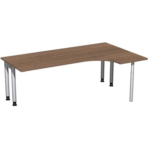 Eckschreibtisch, Ecke rechts, Füße einseitig verkürzt, 4-Fuß Pro, höhenverstellbar, 680-800 x 1.600 x 1.200 mm (HxBxT), Dekor Ahorn