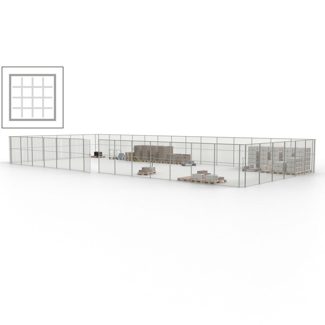 Maschinen Schutzgitter - Hallentrennwand - Sicherheitszaun - Tür - 60 m - 2.200 x 21.400 x 9.400 mm (HxBxT) - enzianblau