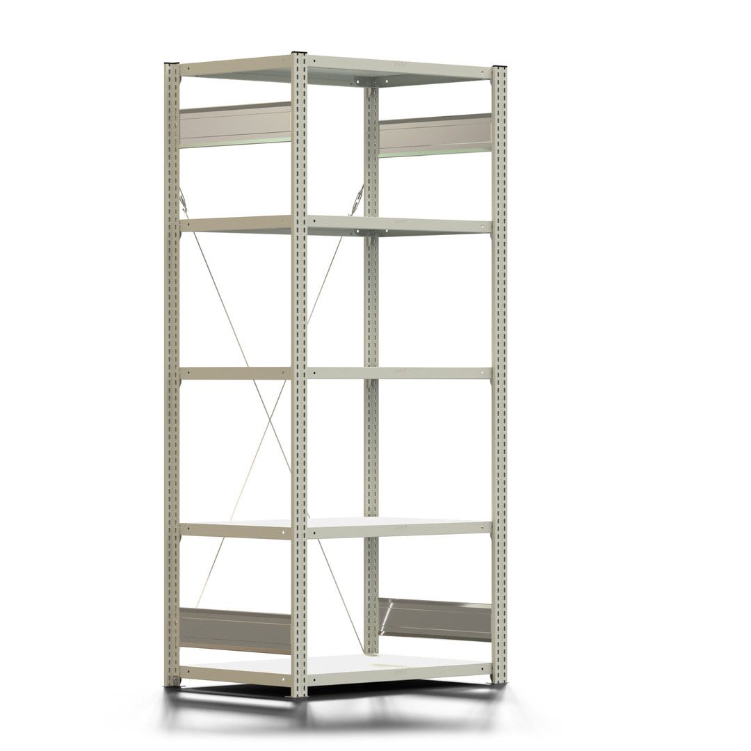 Fachbodenregal mit Tiefenriegel - 150 kg - 2.000 x 875 x 600 mm (HxBxT) - Anbauregal - lichtgrau - 5 Böden - BERT